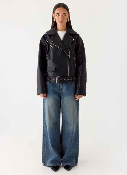 Ethan PU Biker Jacker - Black