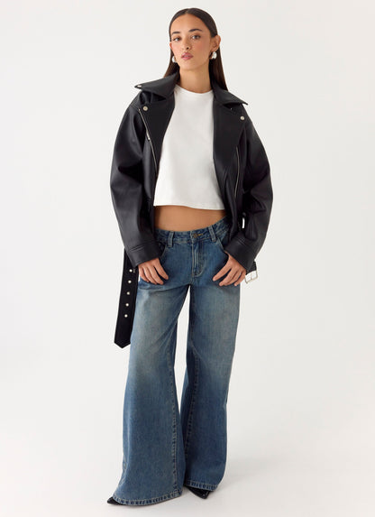 Ethan PU Biker Jacker - Black